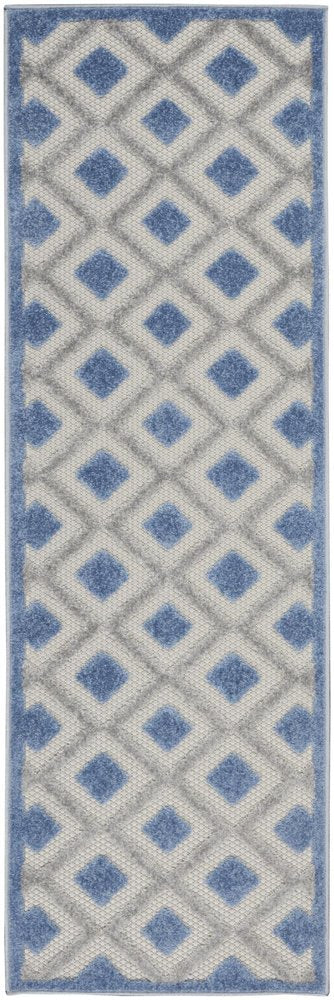 6' Blue And Gray Indoor Outdoor Runner Rug