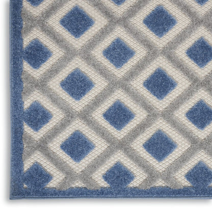 10' Blue And Gray Indoor Outdoor Runner Rug
