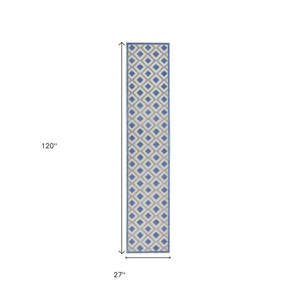 10' Blue And Gray Indoor Outdoor Runner Rug