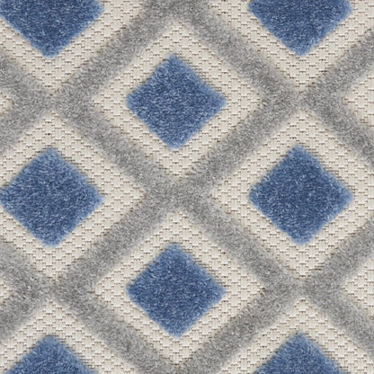 12' Blue And Gray Indoor Outdoor Runner Rug