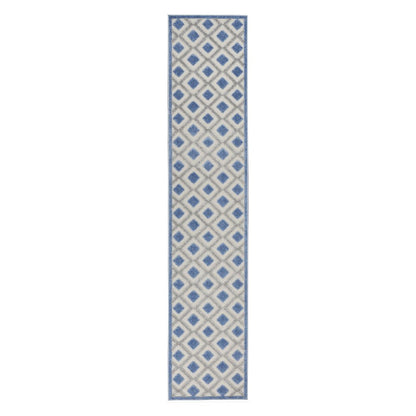 12' Blue And Gray Indoor Outdoor Runner Rug