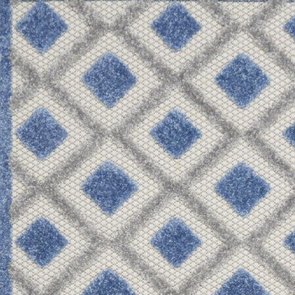 12' Blue And Gray Indoor Outdoor Runner Rug