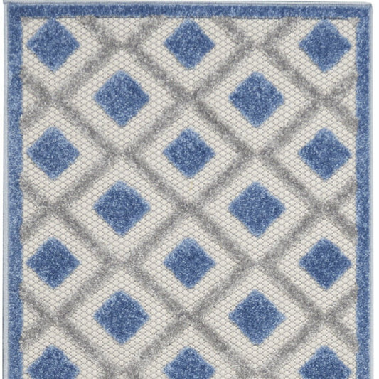 12' Blue And Gray Indoor Outdoor Runner Rug