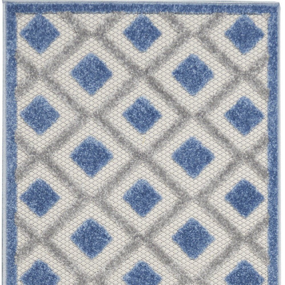 12' Blue And Gray Indoor Outdoor Runner Rug