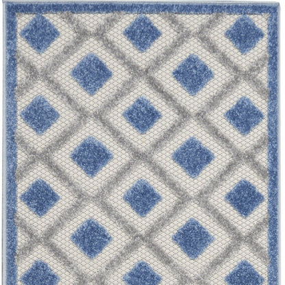 12' Blue And Gray Indoor Outdoor Runner Rug