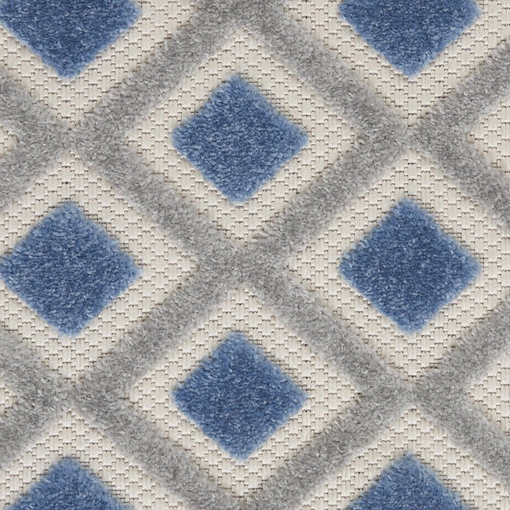 8' Blue And Gray Indoor Outdoor Runner Rug