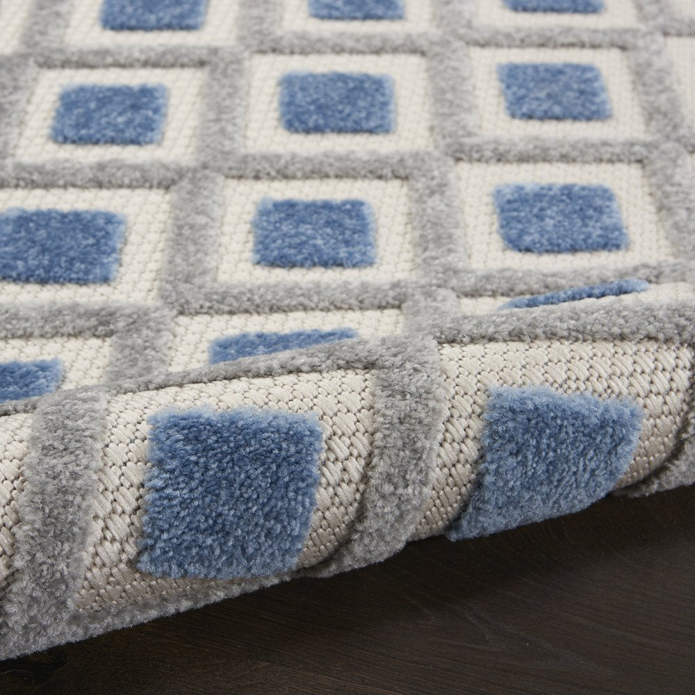 8' Blue And Gray Indoor Outdoor Runner Rug
