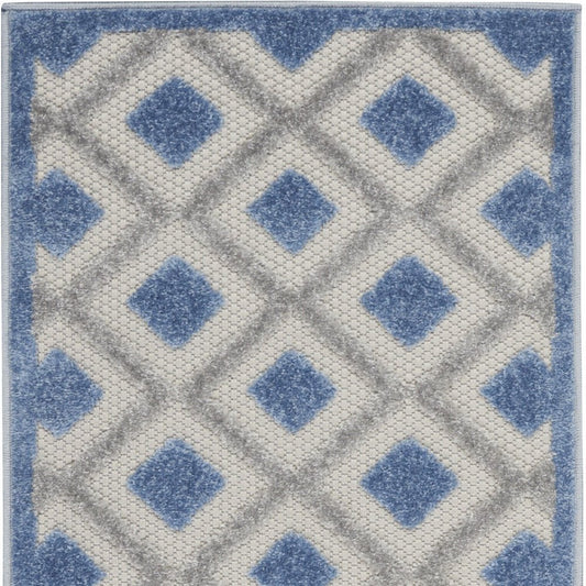 8' Blue And Gray Indoor Outdoor Runner Rug