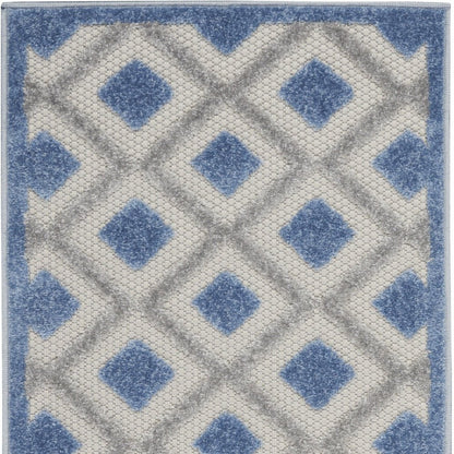 8' Blue And Gray Indoor Outdoor Runner Rug