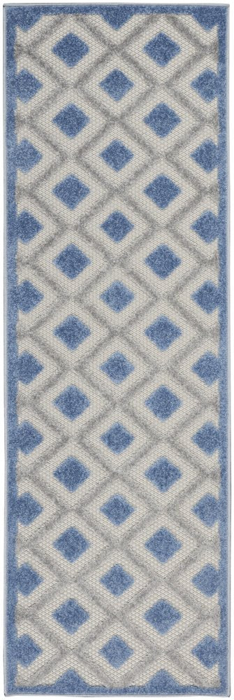 8' Blue And Gray Indoor Outdoor Runner Rug