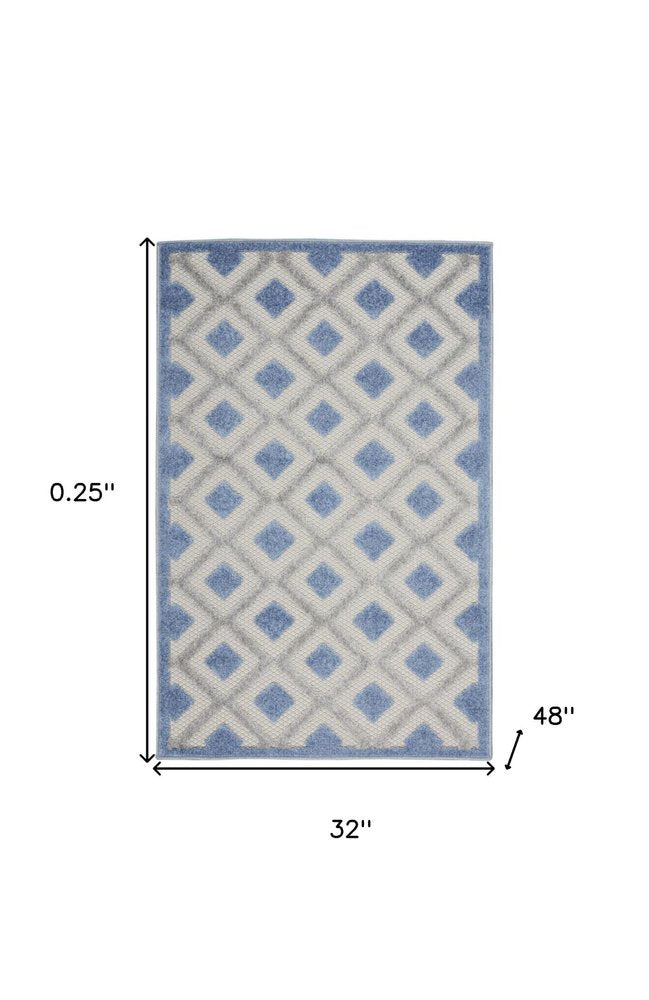 3' X 4' Blue And Gray Indoor Outdoor Area Rug