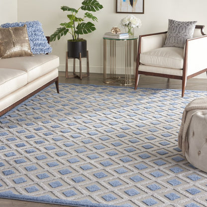 9' X 12' Blue And Gray Indoor Outdoor Area Rug