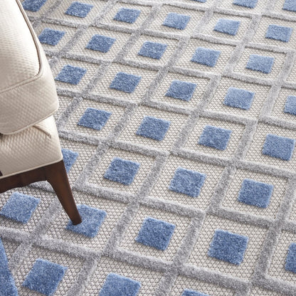9' X 12' Blue And Gray Indoor Outdoor Area Rug