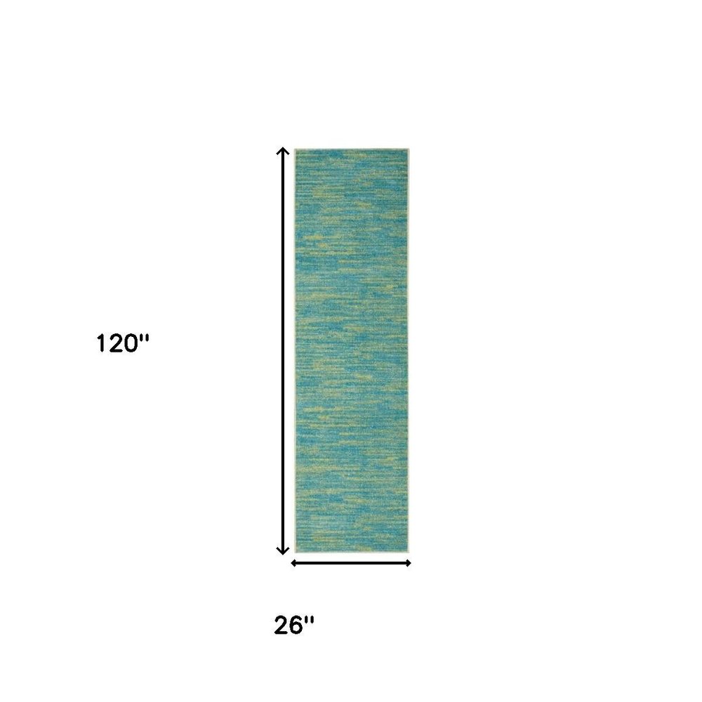 10' Blue And Green Indoor Outdoor Runner Rug