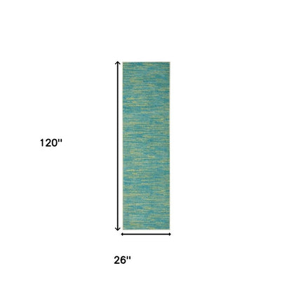 10' Blue And Green Indoor Outdoor Runner Rug