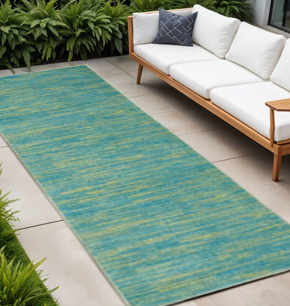 8' Blue And Green Indoor Outdoor Runner Rug