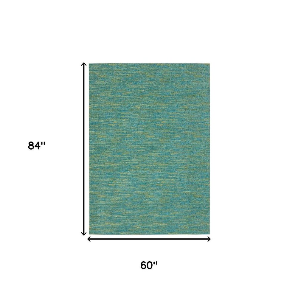 5' X 7' Blue And Green Indoor Outdoor Area Rug