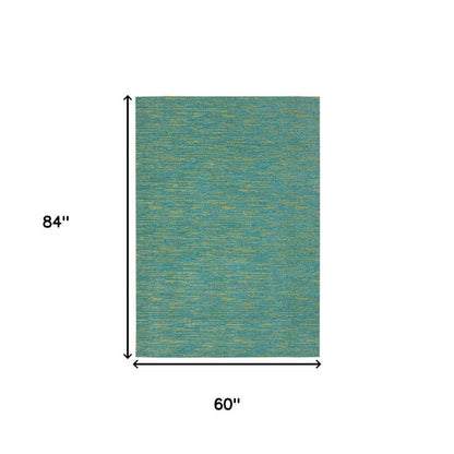 5' X 7' Blue And Green Indoor Outdoor Area Rug