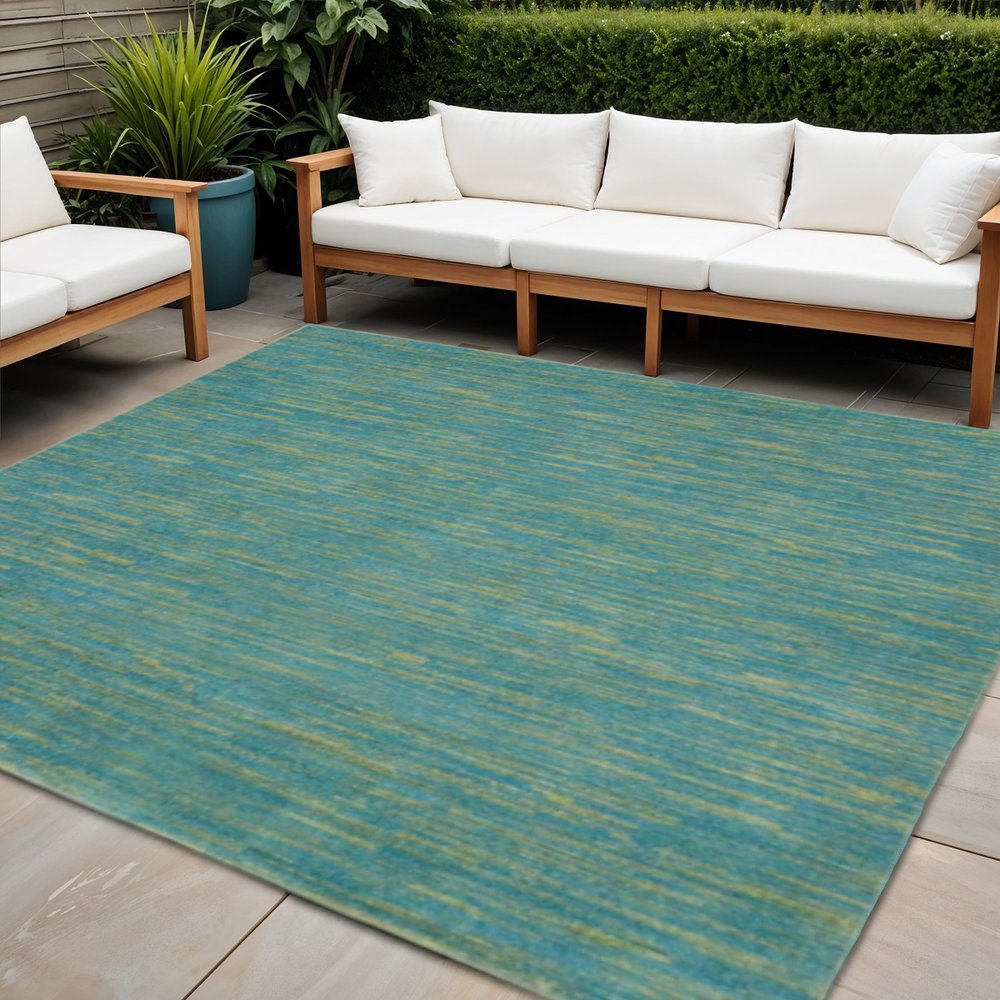 7' Blue And Green Square Indoor Outdoor Area Rug