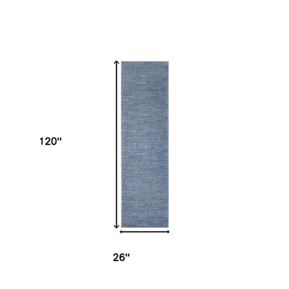 10' Blue And Gray Abstract Striped Indoor Outdoor Runner Rug