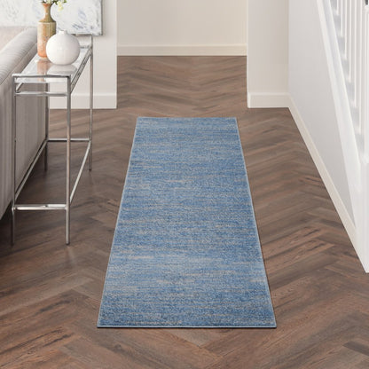 10' Blue And Gray Abstract Striped Indoor Outdoor Runner Rug