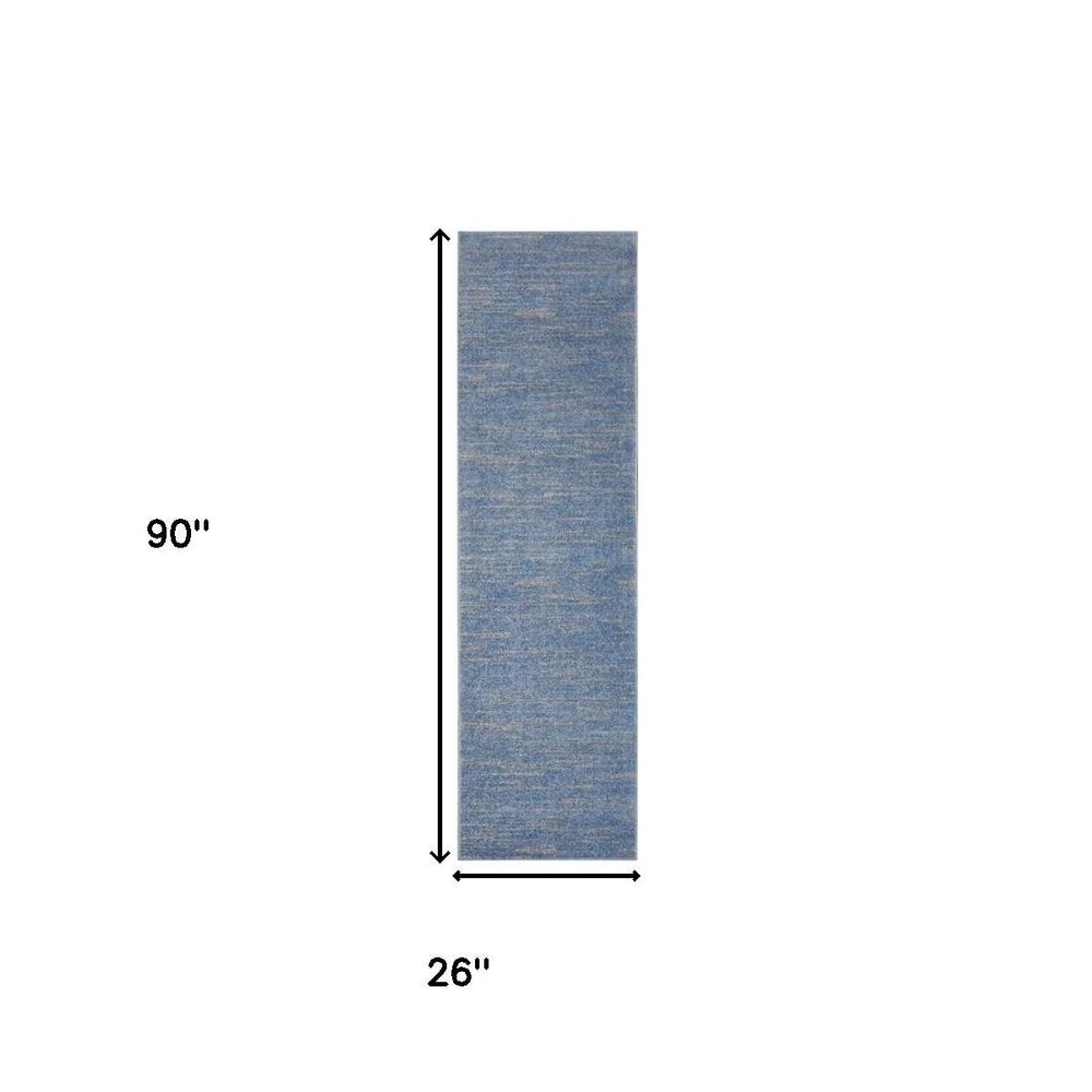 8' Blue And Gray Indoor Outdoor Runner Rug