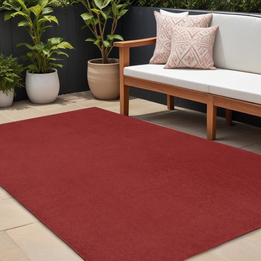 9' X 12' Brick Red Stain Resistant Indoor Outdoor Area Rug