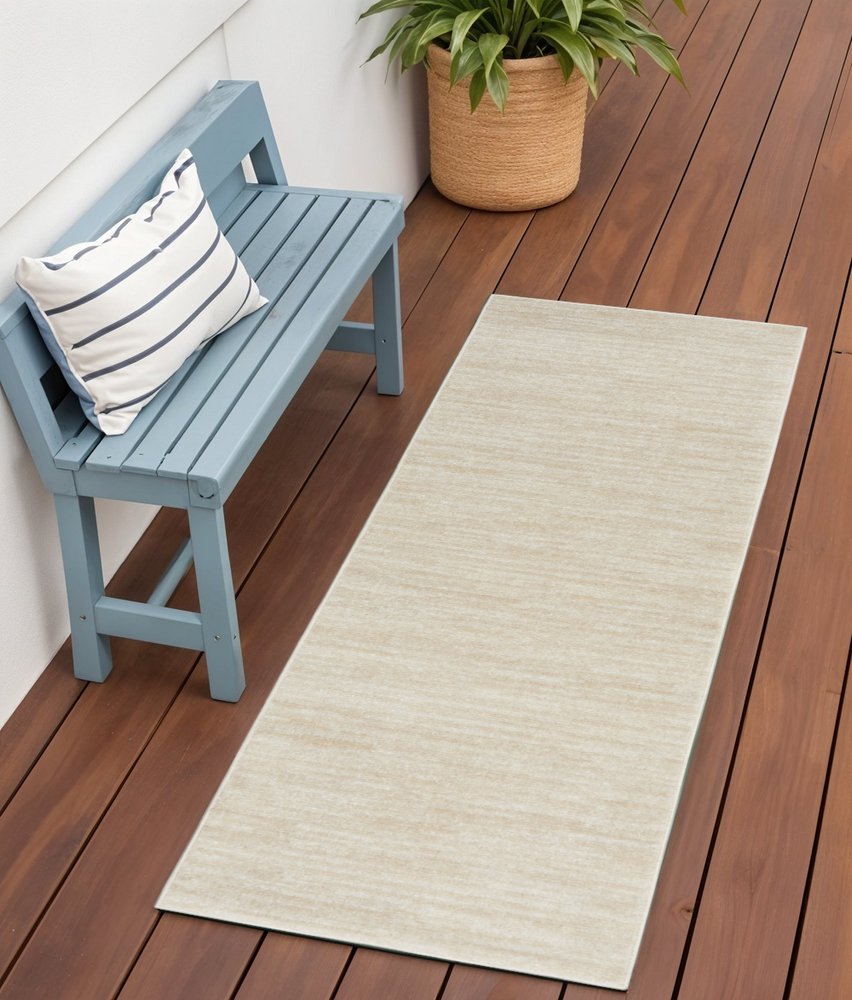 6' Beige And Ivory Indoor Outdoor Runner Rug