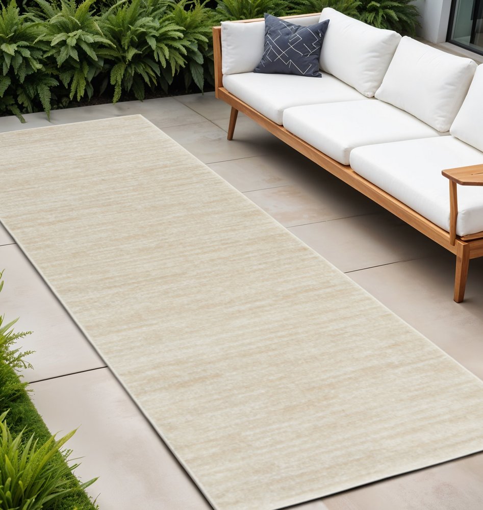 2' X 10' Ivory And Beige Non Skid Indoor Outdoor Runner Rug