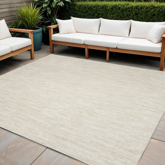 7' Beige And Ivory Square Indoor Outdoor Area Rug