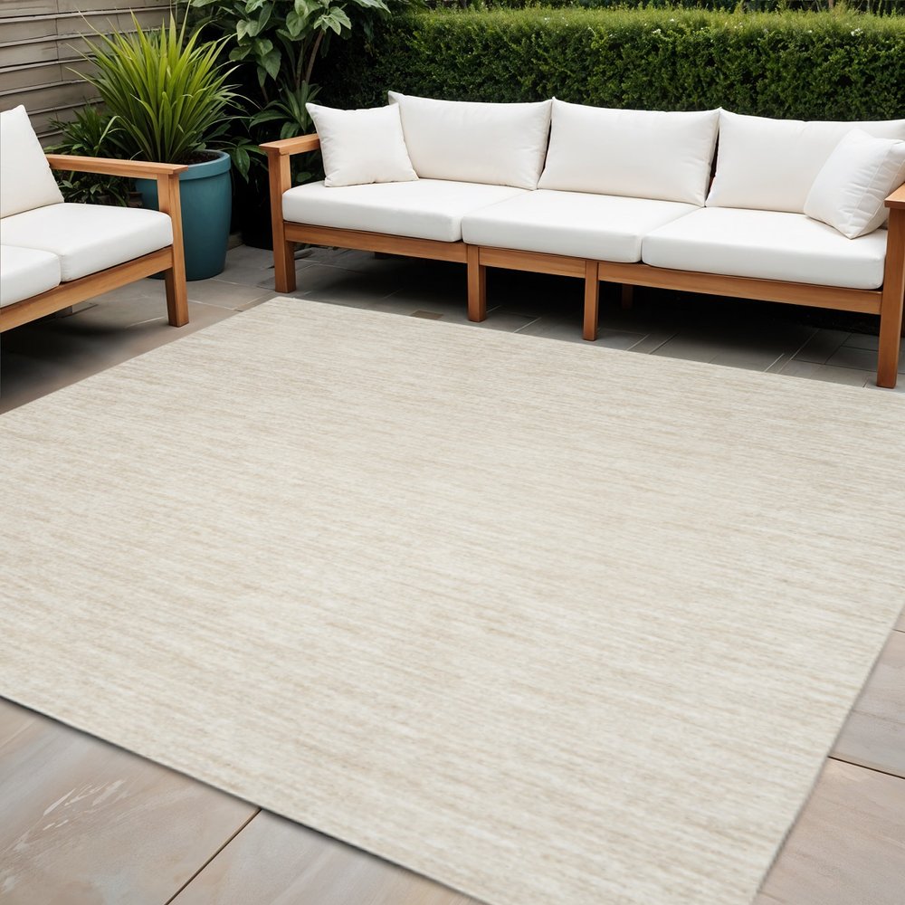 9' Beige And Ivory Square Indoor Outdoor Area Rug