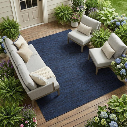 10' X 14' Midnight Blue Stain Resistant Indoor Outdoor Area Rug