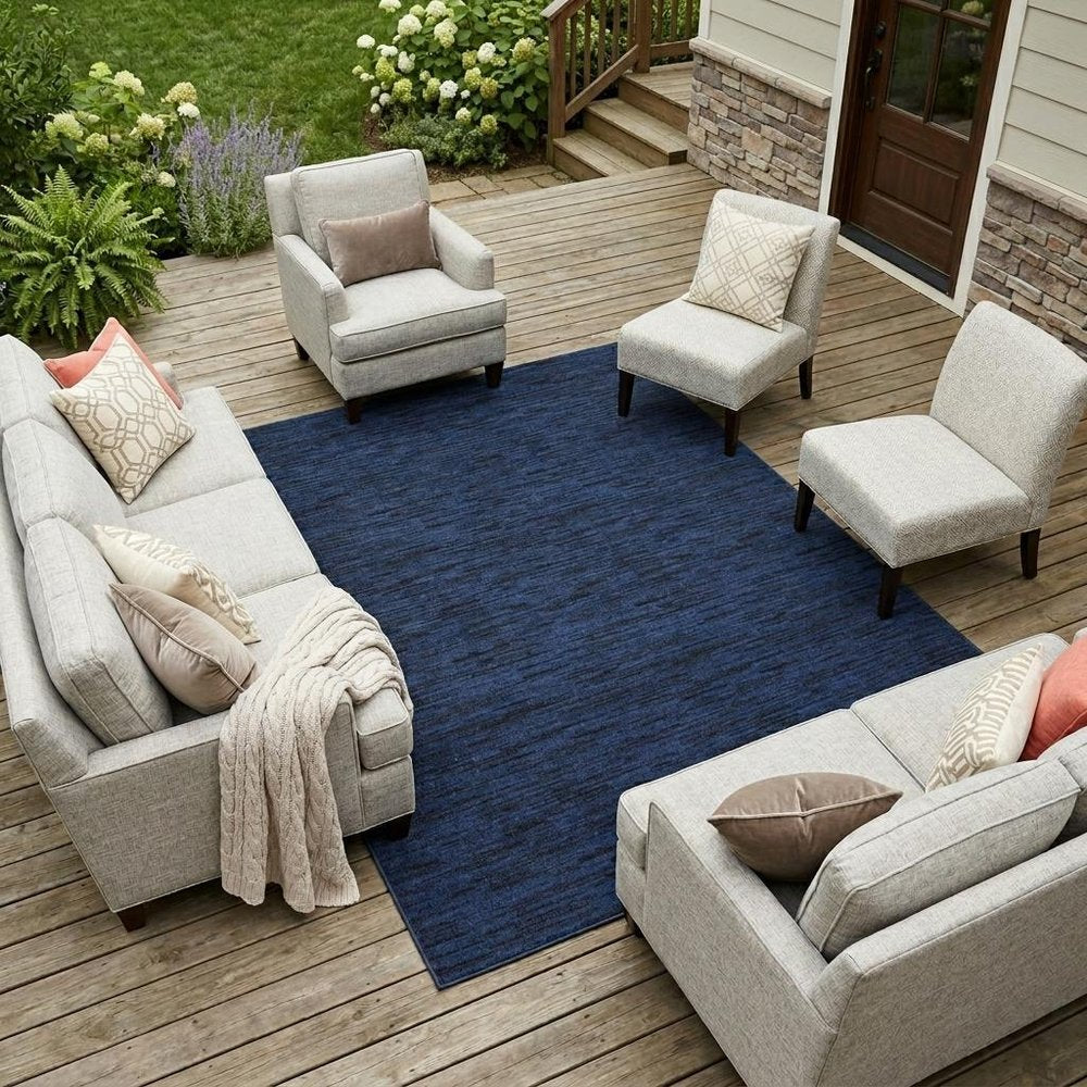 8' X 10' Midnight Blue Stain Resistant Indoor Outdoor Area Rug
