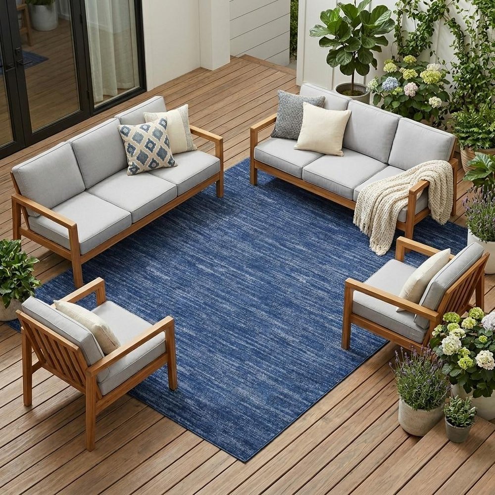 6' X 9' Blue Indoor Outdoor Area Rug