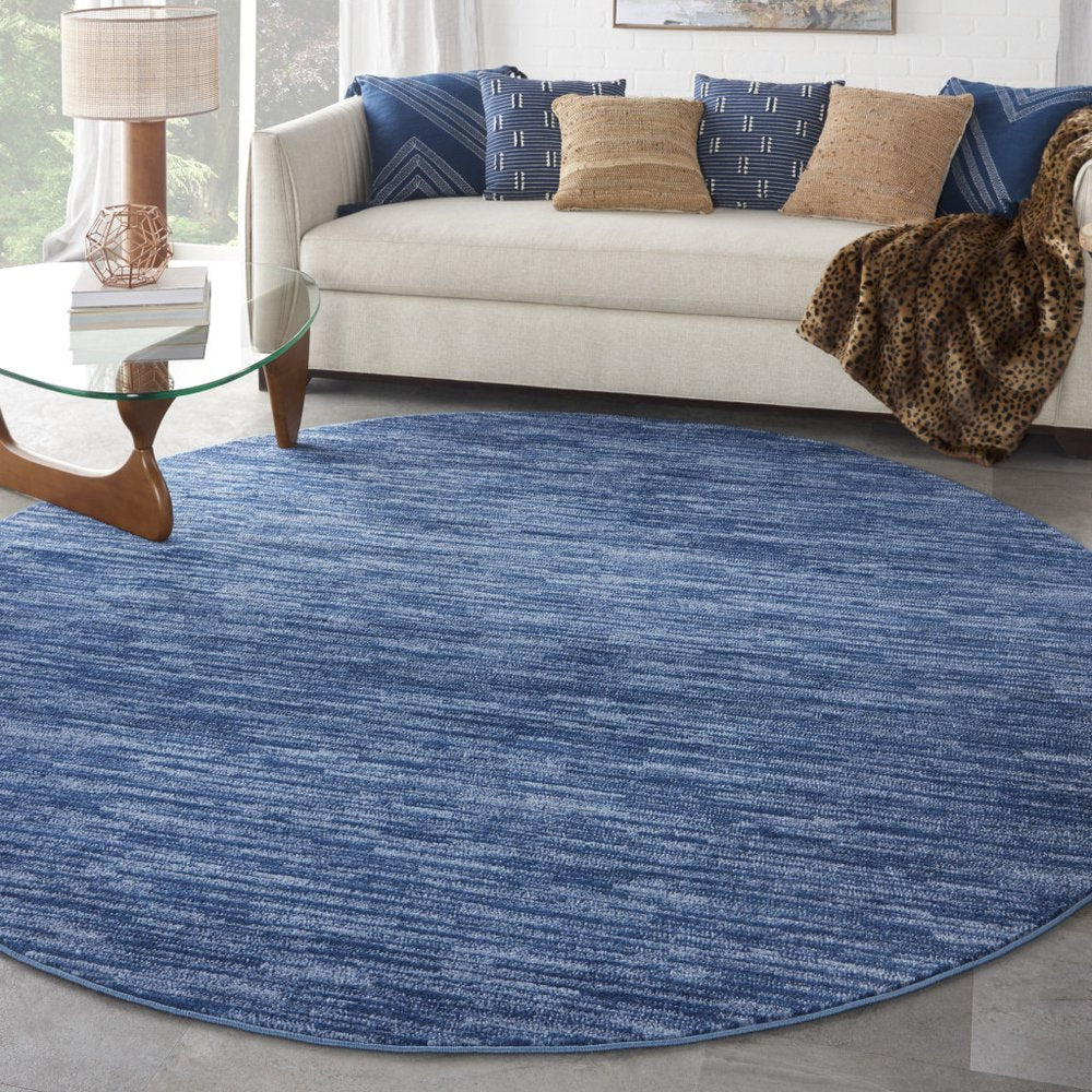 8' X 8' Blue Round Indoor Outdoor Area Rug
