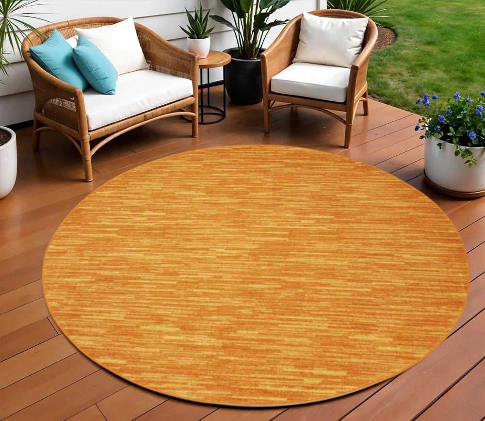 8' X 8' Orange Round Indoor Outdoor Area Rug
