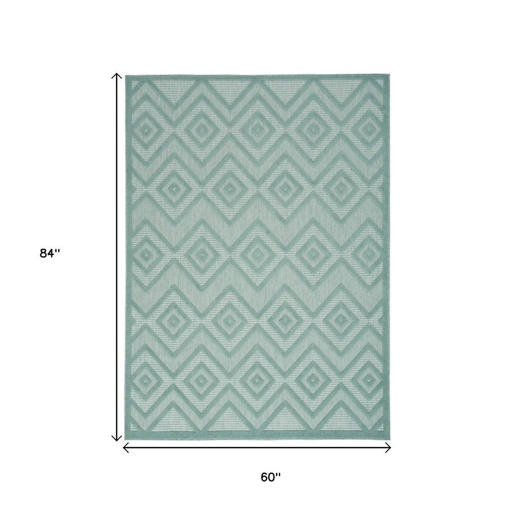 5' X 7' Aqua Indoor Outdoor Area Rug