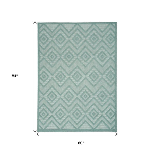 5' X 7' Aqua Indoor Outdoor Area Rug