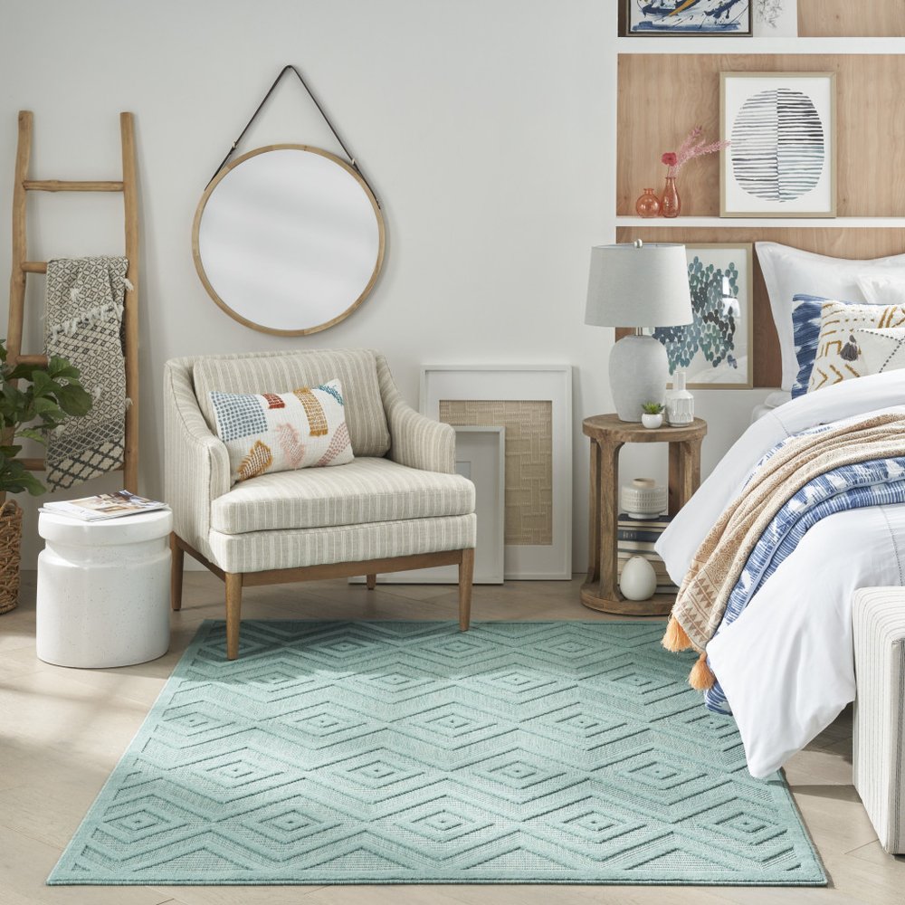 5' X 7' Aqua Indoor Outdoor Area Rug