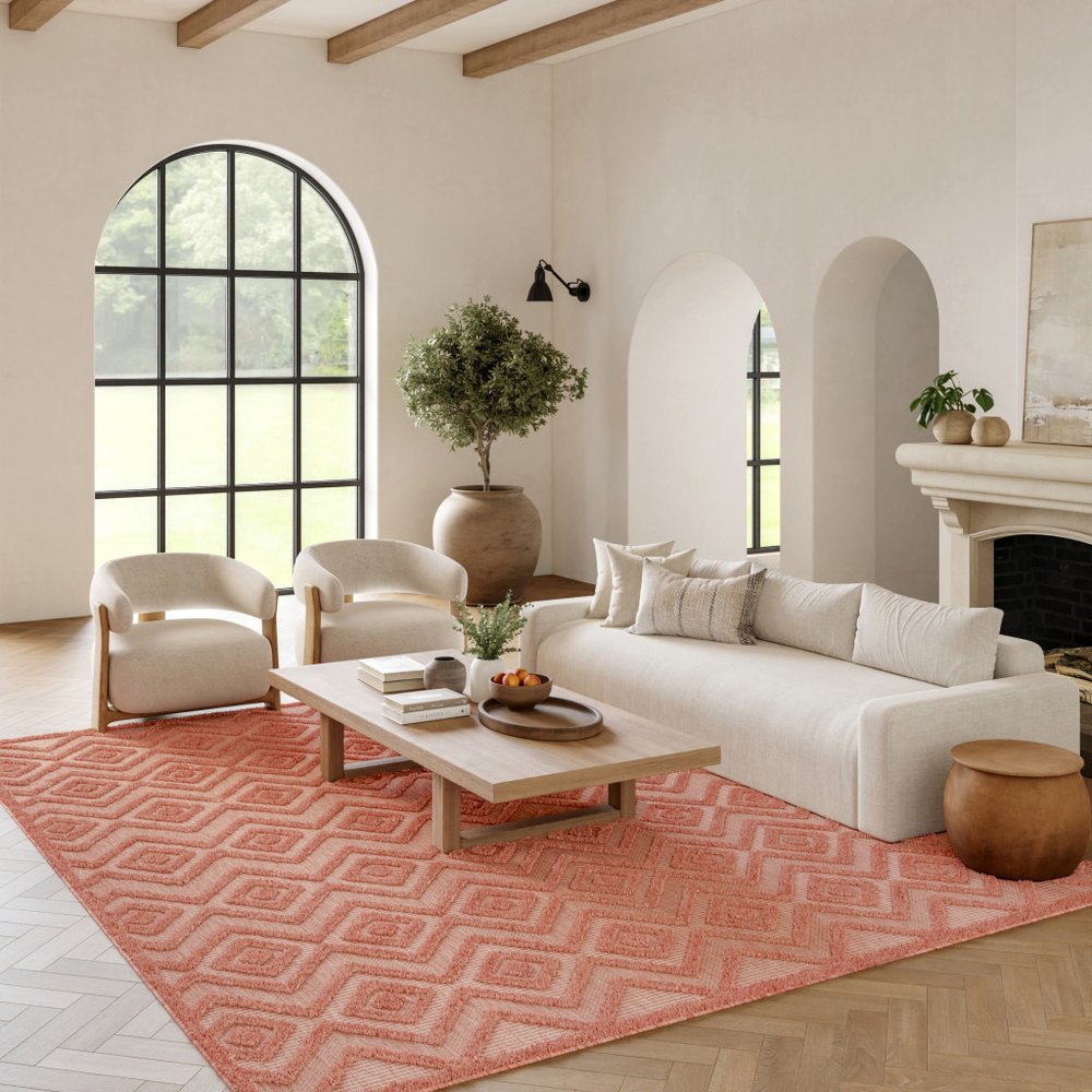 6' X 9' Coral Indoor Outdoor Area Rug