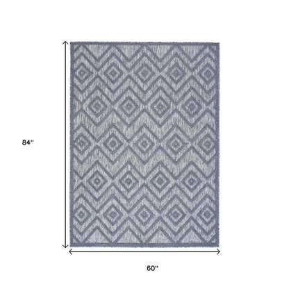 5' X 7' Denim Blue Indoor Outdoor Area Rug