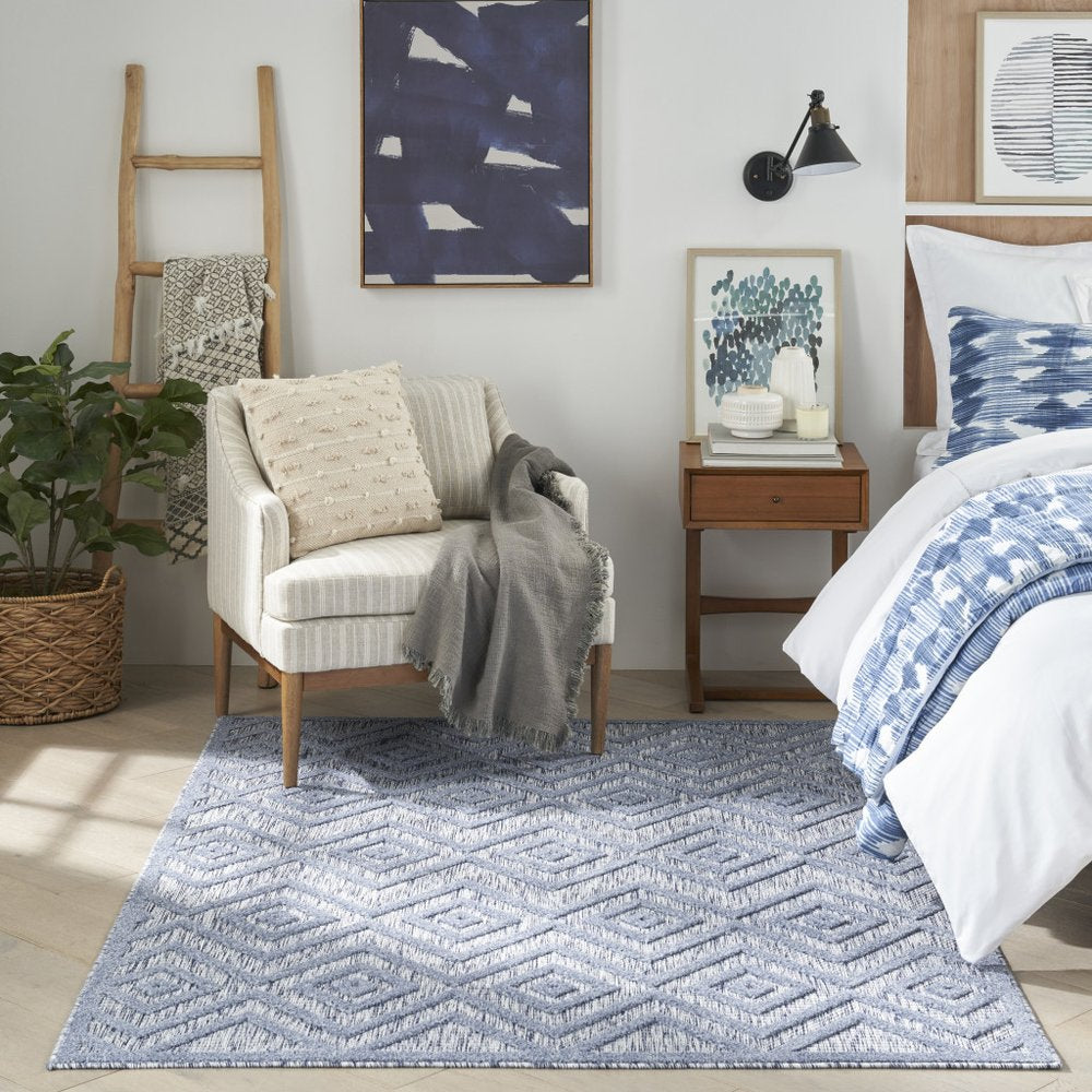 5' X 7' Denim Blue Indoor Outdoor Area Rug
