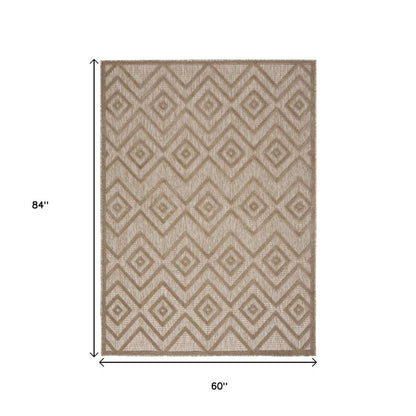 5' X 7' Beige Indoor Outdoor Area Rug