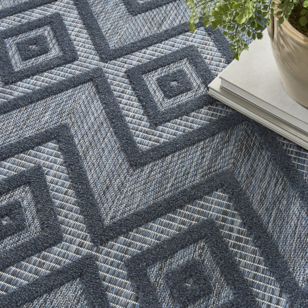 5' X 7' Blue Indoor Outdoor Area Rug
