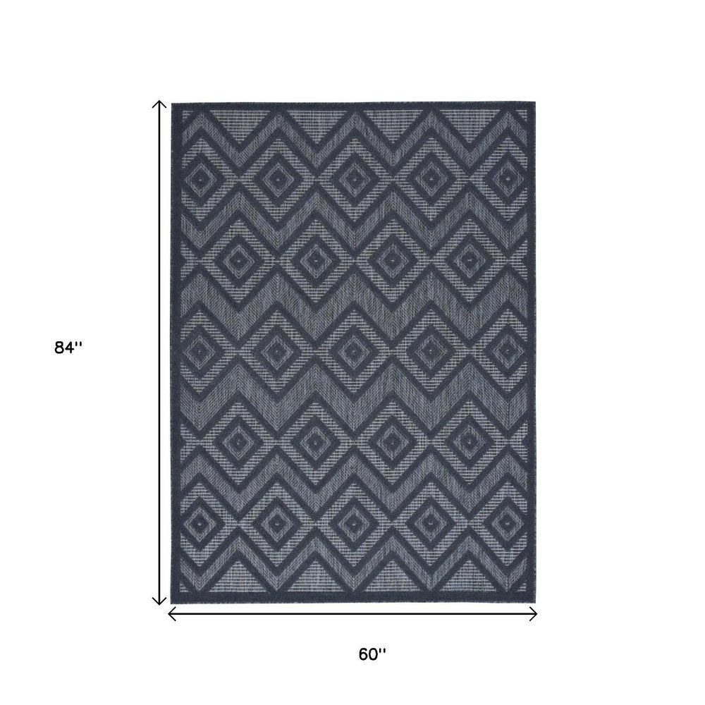 5' X 7' Blue Indoor Outdoor Area Rug