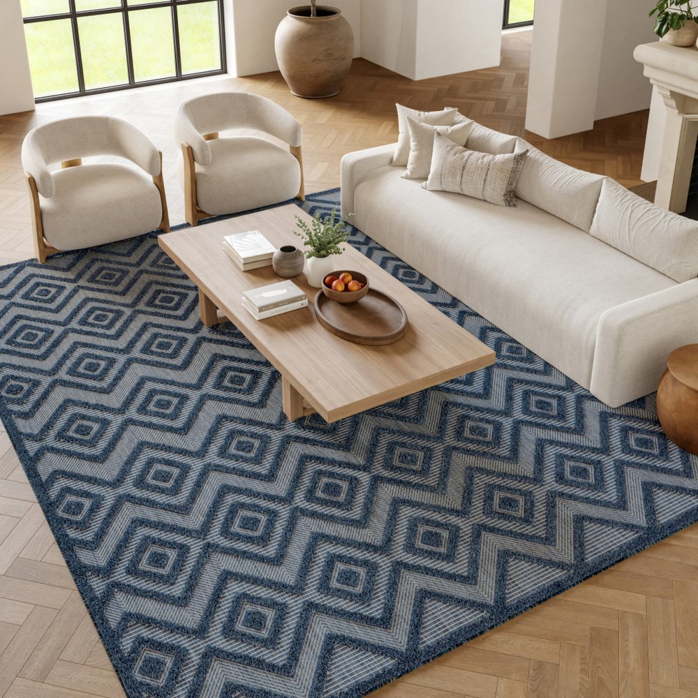 6' X 9' Blue Indoor Outdoor Area Rug