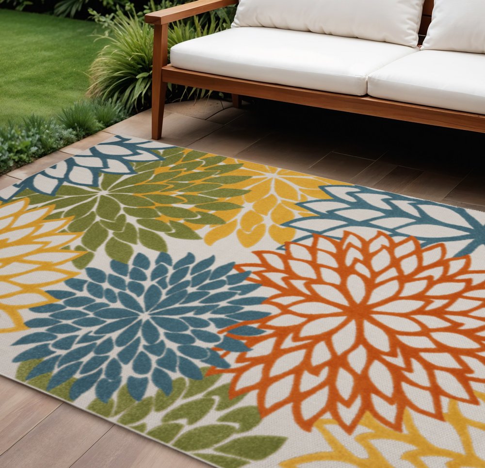 12' X 15' Blue And Yellow Indoor Outdoor Area Rug
