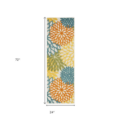 6' Blue And Yellow Indoor Outdoor Runner Rug