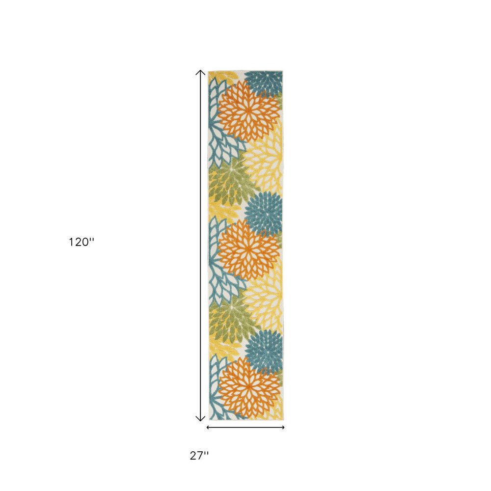 10' Turquoise Indoor Outdoor Runner Rug