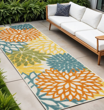 12' Turquoise Indoor Outdoor Runner Rug